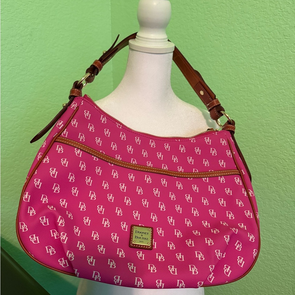 Dooney & Bourke Fuchsia Hobo Bag with Logo Pattern